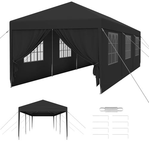Froadp 3x9 m Garten Pavillon mit 8 Seitenwände Partyzelt Festzelt Stahlkonstruktion Wasserdicht Gartenpavillon Markisen Sonnenschutz Bierzelt für Garten Markt Hochzeit, Anthrazit