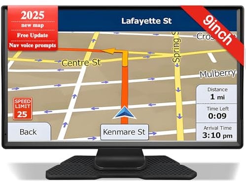 Sat Nav for Car/Truck/HGV - 9 Inch GPS Navigation UK 2025 with Lifetime Free Maps Updates, Real Voice Guidance, Speed Camera Alerts, Postcode Search & Lane Assist