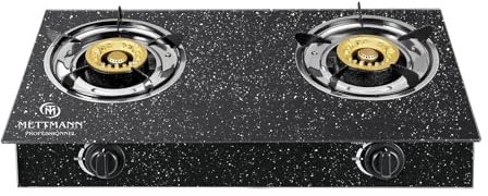 Hornillo Gas Doble 2 Quemadores 3.2/3.2 kW, Encendido Piezo, Vitrocerámico Negro Moteado Fácil de Limpiar. Portátil, Autoportante, Ideal Interior, Exterior, Caravana, Camping. Potencia total 6,4 kW