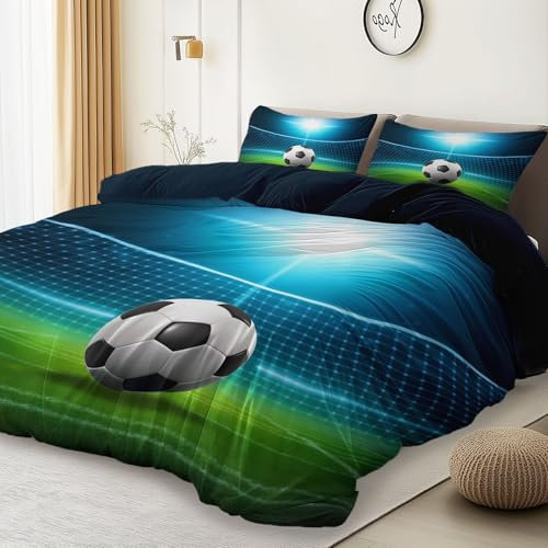 Generisch Bettwäsche-Sets 135 x 200 cm Super Weiche 100% Mikrofaser Wendebettwäsche Bettbezug, 3D Fußball Stadion Thema Bettwäschemit Reißverschluss, 2teilig mit Kopfkissenbezu, Dunkelblau