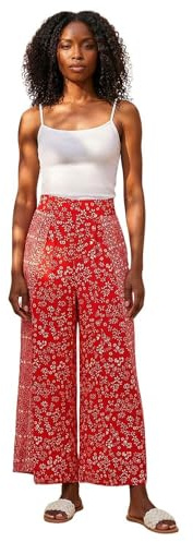 Roman Originals Floral Print Wide Leg Culottes for Women UK - Ladies Everyday Holiday Spring Summer Comfy Soft Evening Vacation Work Party - Red - Size 16