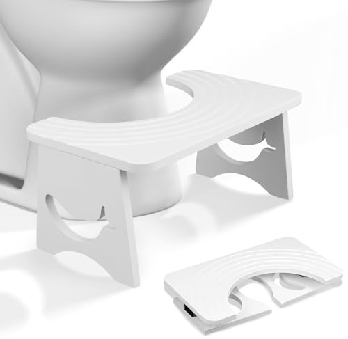 MAIJIAJU Klappbarer Toilettenhocker Erwachsene aus Bambus, 17.5cm Whale Design Toilettenhocker Klappbar für Verstopfung Blähungen, Anti-Rutsch Badezimmerhocker Klohocker Kinder WC Hocker (Weiß)