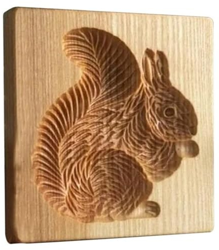 Lawnrden Wooden Cookie Molds, 3D Press Engraved Detailed Baking Molds, Fun Animal Christmas Cookie Baking Supplies for Home, Bakery (Squirrels)|