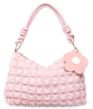 FOSDICK Schultertasche Damen, Plissiertes Design Handtasche Damen, Sling Bag Damen Taschen Verstellbar Shoulder Bag Women, Modisch Lässig Bags for Women, Handbag für Frauen Dating Reisen Party, Rosa