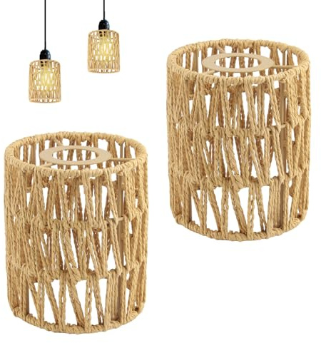 OMIGA Lampenschirm Rattan 2 Stücke Ø 12cm Lampenschirm Hängelampe Boho