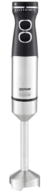 Zephir, Frullatore a Immersione, 2 Velocità, 15 Velocità Intermedie, Lama in Acciaio Inox, Gambo Removibile, Cavo 1.9 m, Impugnatura in Gomma, Potenza 1000 W