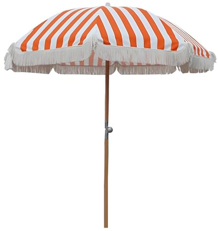 KXWOQ3ED Parasol de Jardin avec Franges, UPF 50+, Parasol de Terrasse Extérieur Boho, Rayures Orange et Blanches, pour Balcon, Plage, Piscine ou Prairie