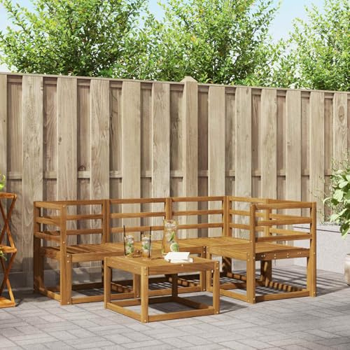 Gecheer Outdoor-Sofagarnitur 5 pcs Natur Massivholz Akazie, Gartensofa Outdoor Sitzgruppe Gartenlounge Gartenmöbel Set für Balkon Terrasse Café-Bereich3366342