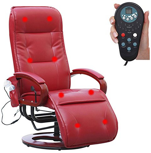 Mendler Relaxliege Arles II, Relaxsessel Massagesessel, MIT Massage - Leder, rot