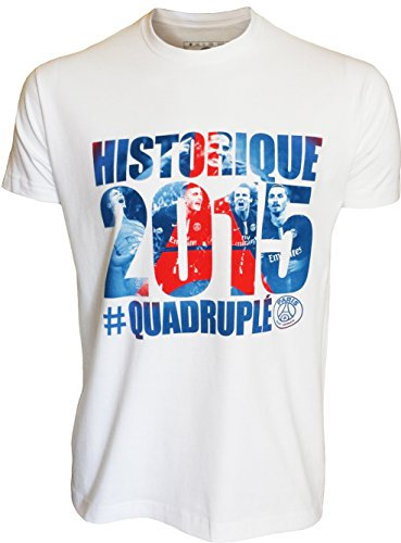 T-Shirt PSG – CHAMPION – vervierfacht 2015 – Offizielle Kollektion PARIS SAINT GERMAIN – Größe Erwachsene Herren L weiß