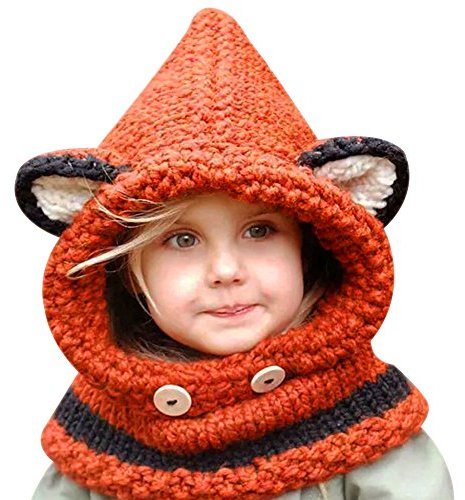 West See Winter Mütze Kinder Kindhut Fuchs Handgestrickt Schalkragen Kindmütze Caps Kopfbedeckung (Orange)
