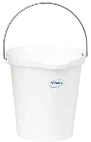 Vikan 3 1/4 gal Round Bucket, 12-3/4 in H, 12 4/5 in Dia, White, Polypropylene/Stainless Steel 56865-1 Each