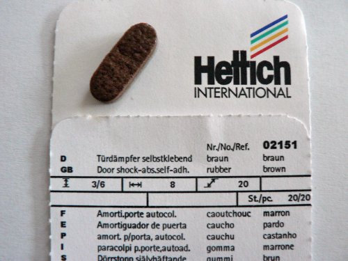 HKB ® Hettich Türdämpfer selbstklebend braun, B: 8 mm, L: 20mm, H: 3/6 mm, 40 Stück,