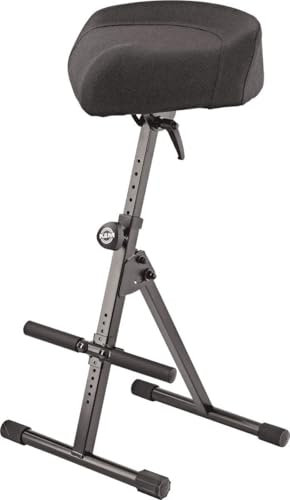 K&M 14044 Stehhilfe Schwarz - Stahl, Stoff - faltbarer Stehsitz für Musiker - großer Sitz, Fußablage, höhenverstellbar