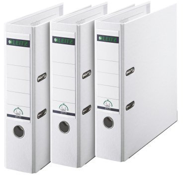 Leitz Qualitäts-Ordner Plastik 180A mit Schlitzen A4 , 3er Pack (1, weiß breit)