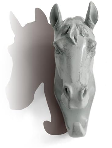 HERNGEE Wandhaken mit Pferdekopf, Tierform, robust, rustikal, dekoratives Geschenk, Grau