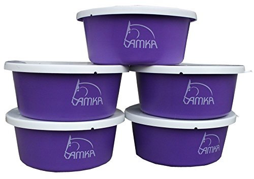 AMKA Müslischale Futterschale Leckschüssel 5er Set 5 Liter mit Deckel für Tiere, Pferde, Hunde usw. Farbe: lila