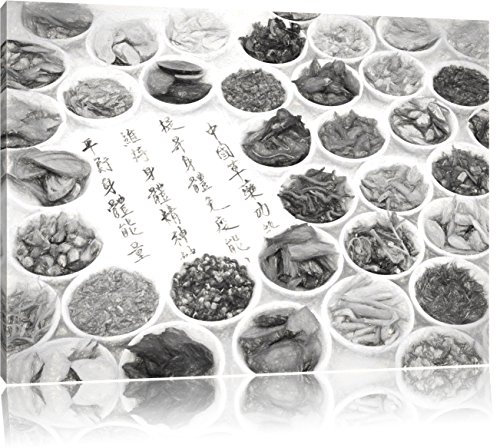 Pixxprint Chinesische Kräutermedizin Kunst, Größe: 120x80cm, Leinwandbild, fertig gespannt, Wandbild, Dekoration, Kunstdruck, kein Poster