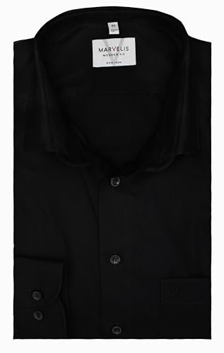 Marvelis Hemd, Schwarz, Modern Fit, Bügelfrei, Knitterfrei, 100% Baumwolle, New Kent Kragen Gr 42
