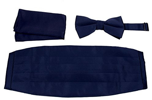 Vorgebundenes Einstecktuch-Set für Herren, aus gewebtem Satin, Kummerbund – viele einfarbige Farben erhältlich, Marineblau, Einheitsgröße
