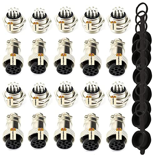 Lsgoodcare Aviation Connector GX16 10 Pin, 10Pairs GX16-10P 16MM Thread Male Female Wire Panel Metal Connector Plug 5A Circular Aviation Chassis Mount Socket with 10Pcs Aviation Caps