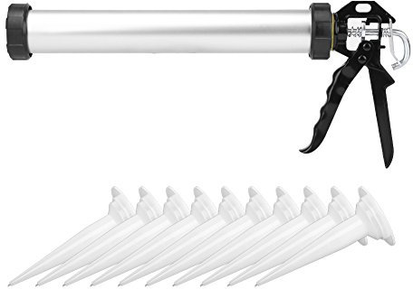 Pistolet Cartouche 600ml, Pistolet Extrudeur en Métal avec 10 Becs, Pistolet Manuel Fermé Professionnel pour Calfeutrage et Colle à Verre