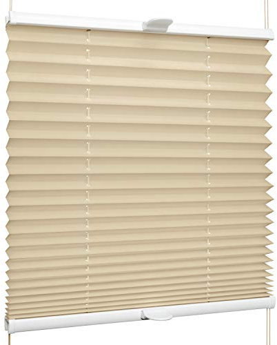 SchattenFreude Plissee nach Maß für Fenster | Mit Klemm-Haltern | Klemmfix ohne Bohren | Beige, Breite: 501-700mm x Höhe: 1501-2000mm