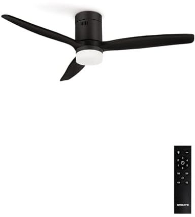 CREATE / WINDCALM/Ventilador de techo ABS con luz negro y mando / 40W, Silencioso, Ø132 cm, 6 velocidades, 3 temperaturas de luz, temporizador, función verano-invierno