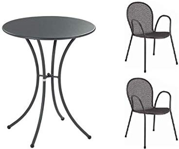 EMU Außentisch Pigalle Durchmesser 60 cm Art. 905 + 2 Sessel Ronda Art. 116 - Farbe Antikgrau