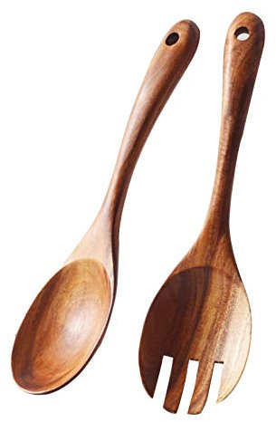 Holz Löffel Gabel Salatbesteck 2-Teiliges Salatgabel Salatlöffel Salatgabel Löffel Küchenhelfer Wiederverwendbare Holzbesteck Servieren Besteck Handgemacht Salatgabel Löffel für Salatherstellung