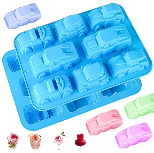 Joyeee Moule à savon en silicone en forme de voiture de sport, 1 pièce, 8 cavités, train, bus, voitures, moule à gâteau d'anniversaire pour enfants, moule à gâteau d'anniversaire pour gelée, pudding,