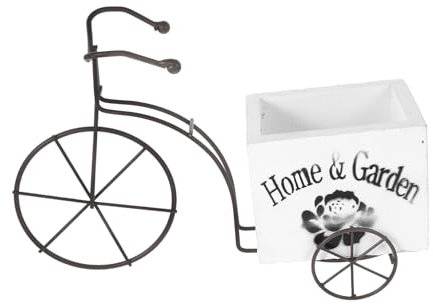 DOITOOL Wooden Bicycle Planter Metal Wire Flower Pot Wrought Iron Planter for Plants Flowers Garden Patio Office Balcony Outdoor and Indoor Decor (White Large Size Random Style)