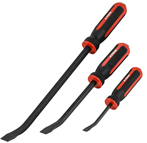 ARES 46008 3-Pc Pry Bar Set - 8, 12, 17.5-In, Angled Tip, Non-Slip Grip