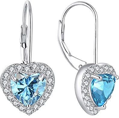 JO WISDOM Orecchini Cuore Argento 925 Donna con 5A Zirconia Cubica Marzo Birthstone Colore Acquamarina