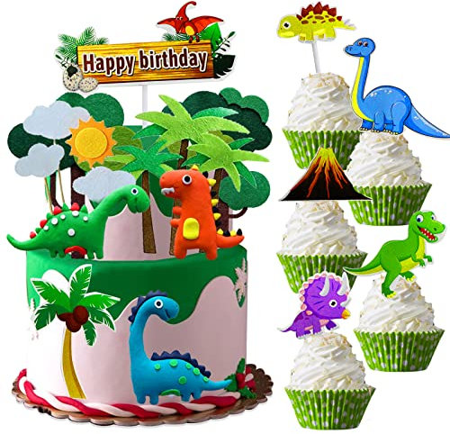 Dino Tortendeko, Kuchendeko Dinosaurier, Tortendeko Geburtstag Junge mit Dino Tattoo, Dinosaurier Kuchen Topper für Kinder Junge, Happy Birthday Cake Topper für Dinosaurier Geburtstag Deko
