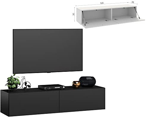 4housedesign® Meuble TV Mural 120 cm | Board lowboard Table Television Salon Table TV | Meuble Tele Suspendu Meuble Bas TV 55 Zoll - Armoire Meuble TV 120 cm Longueur Mat Noir