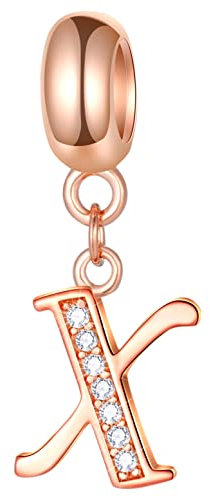 Roségold Buchstabe X Charms, Initial X Alphabet Word Perlen -925 Sterling Silber Dangle CZ Birthstone Halskette Letter Anhänger, passend für Pandora Weihnachtsarmband Schmuck, für Familien