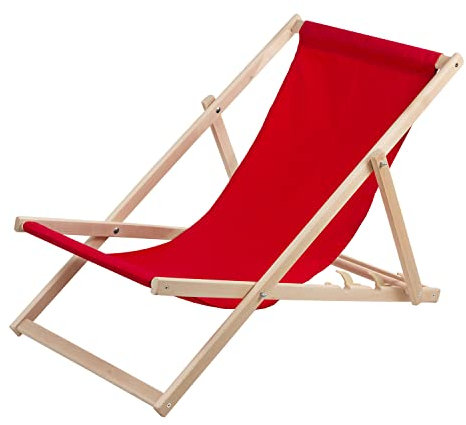 WOODOK Tumbona de madera de haya, para playa, jardín, balcón y terraza, plegable, color rojo