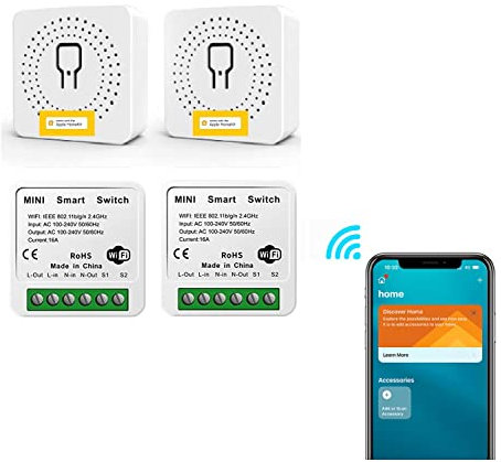 Interruptor WiFi interruptor de luz inalámbrico inteligente funciona con Apple HomeKit/Alexa/Google Home Assistant, aplicación remota/control de voz, no requiere concentrador, paquete de 4
