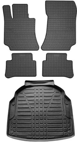 Fußmatten Kofferraumwanne Set kompatibel mit Mercedes E-Klasse W212 2009-2016 Schwarz Gummi