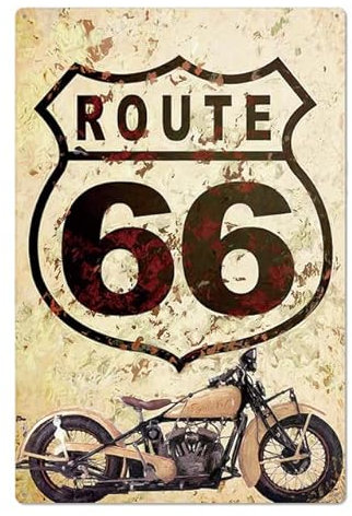 ABCDEFG Targa da parete vintage in metallo con scritta USA Route 66 Club Man Cave, 20 x 30 cm