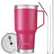 SUNTQ 30oz Tumbler with Handle - Reusable Travel Coffee Cup with Straw & Lid - Double Wall Vacuum Insulated Coffee Mug - Stainless Steel Thermal Cup for Hot and Cold Beverages(Rubine red)
