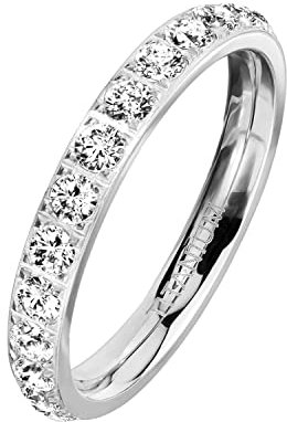 Mianova Damen Ring Titan mit vielen Glitzer Kristallen Steinen Damenring Memory Band Bandring Ewigkeitsring Trauring Verlobungsring Fingerring Silber Größe 56 (17.8)