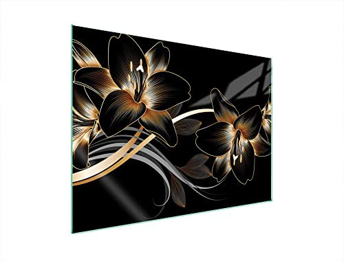 DarHaus Herdabdeckplatte 70x52 Einteilig Glas Elektroherd Induktion Herdschutz Spritzschutz Glasplatte Deko Schneidebrett, Orchidee Schwarz