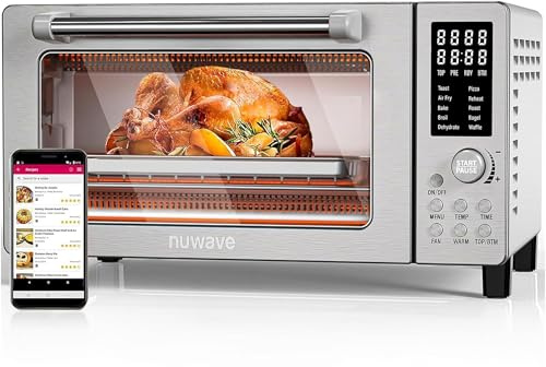 Nuwave Bravo 12-in-1 Digital Toaster Oven, Countertop Convection Oven & Air Fryer Combo, 1800 Watt, 21-Qt Kapazität, 50°-450°F Temp Controls, Dual Zone Surround Cooking, Linear T Technology, SS Look