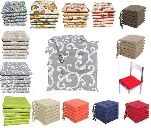 CUSCINI PER SEDIA COPRISEDIA TRAPUNTATI MORBIDONE CONFEZIONE 6 PEZZI CON LACCETTI TINTA UNITA (giulia grigio)