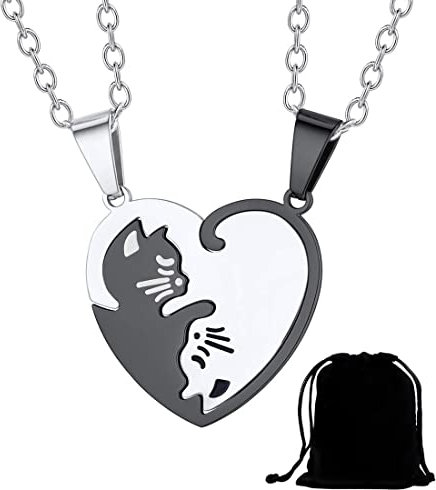 PLABBDPL Katze Anhänger Halskette Choker, 2 Stücke Paar Freundschaft Nähen Puzzle Halskette Ketten für Damen Mann, Katzen kette Halskette Geeignet für Valentinstag, Geburtstag, Party, Muttertag