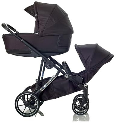 Mee-go UNO+ 2-in-1 Pushchair & Carrycot, Single to Double Convertible Stroller, All-Terrain Wheels, Compact Fold, Newborn Carrycot & Reversible Toddler Seat, with Raincover, Insect Net & Cup Holder