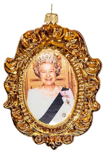 Holyart Weihnachtsbaumschmuck aus mundgeblasenem Glas: Porträt Königin Elisabeth II, Weihnachtsbaumschmuck aus mundgeblasenem Glas, 10 cm