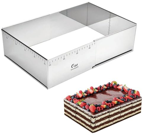 Guowall Rectangular Shaped Cake Ring Mold Stainless Steel Heavy Duty Adjustable Tiramisu Pan Big Size Extensible Pastry Mould Form for Baking - 10 x 7 x 4 inch